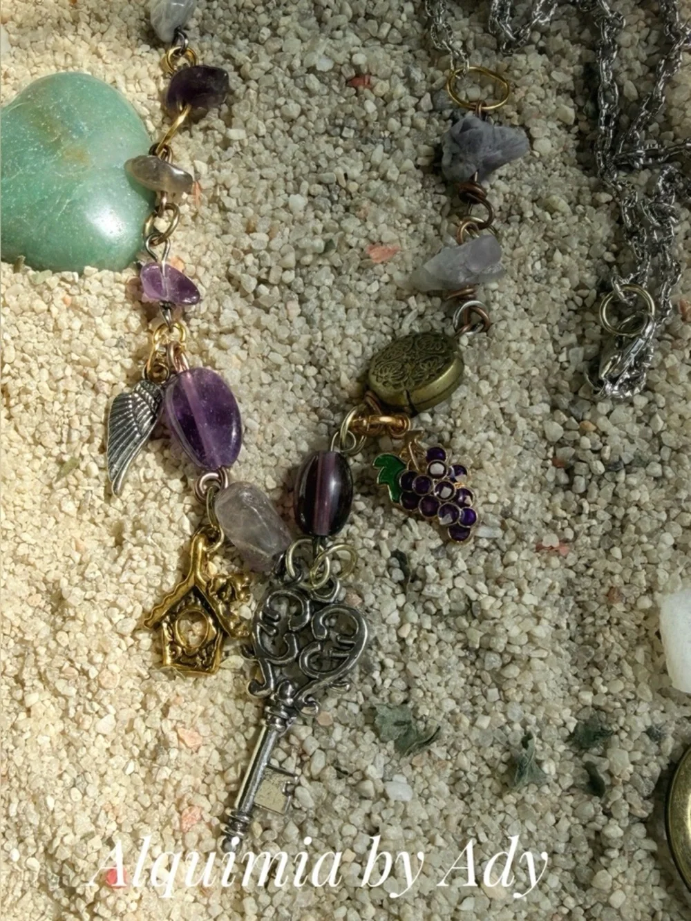 AMETHYST Pink, Purple & Gold Mixed key Charm Necklace
